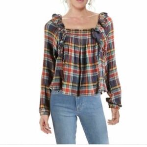 Siena Pull over - Plaid Free People Navy Plaid Long sleeve - NEVER WORN